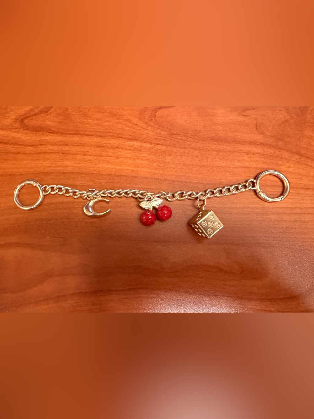 Coach Gold Charm purse/bag charm with Red Cherry and Dice Charms